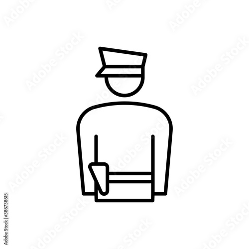 Concepto seguridad. Icono plano lineal agente de policía en color negro