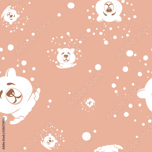 seamless pattern with smiling head of polar bear with snow