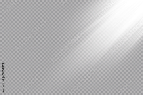Sunlight on a transparent background. Glow light effects. Star flashed sequins. Sun glare on transparent background. the lens sparkles.
