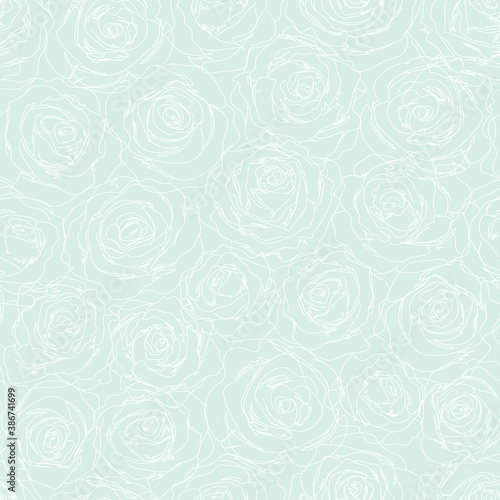 Seamless pattern of white hand-drawn roses, vector