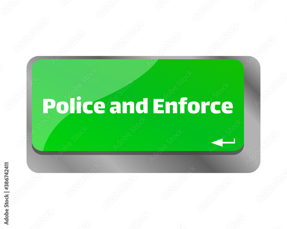 Police and enforce . Close up of keyboard, enter computer key. Police and enforce . Close up of keyboard, enter computer key.