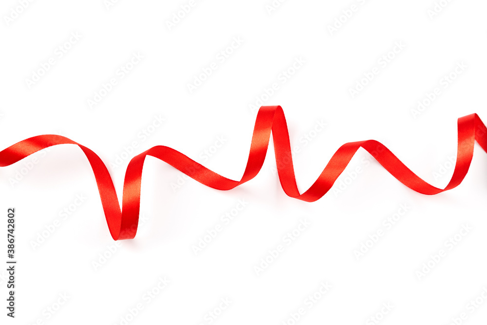 red satin ribbon with curls isolated on white background red satin ribbon with curls isolated on white background