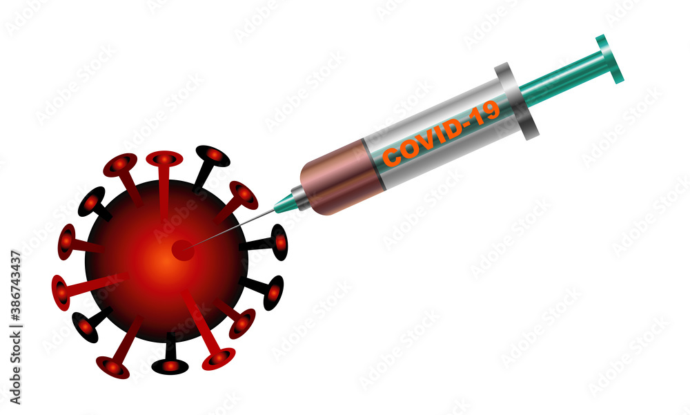 Spritze mit Impfung sticht in den Coronavirus. Vektordatei Spritze mit Impfung sticht in den Coronavirus. Vektordatei