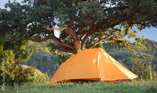 Camping tent in outdoors mountain.