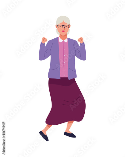 happy old woman celebrating character