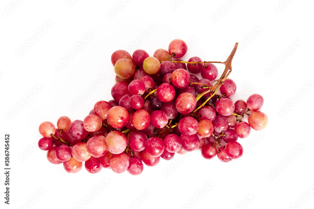 Red grape. Grape branch isolated on white background. Flat lay, top view, copy space
