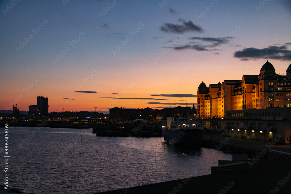 Sunset in the port of Oslo, the capitol of Norway Sunset in the port of Oslo, the capitol of Norway