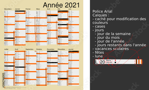 Calendrier 2021, calques, vacances scolaires, Saints, 14 mois
