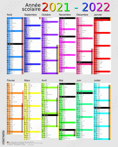 Calendrier scolaire 2021-2022, calques, vacances scolaires, Saints, 12 mois