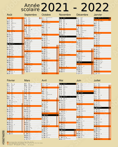 Calendrier scolaire 2021-2022, calques, vacances scolaires, Saints, 12 mois