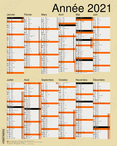 Calendrier 2021, calques, vacances scolaires, Saints, 12 mois