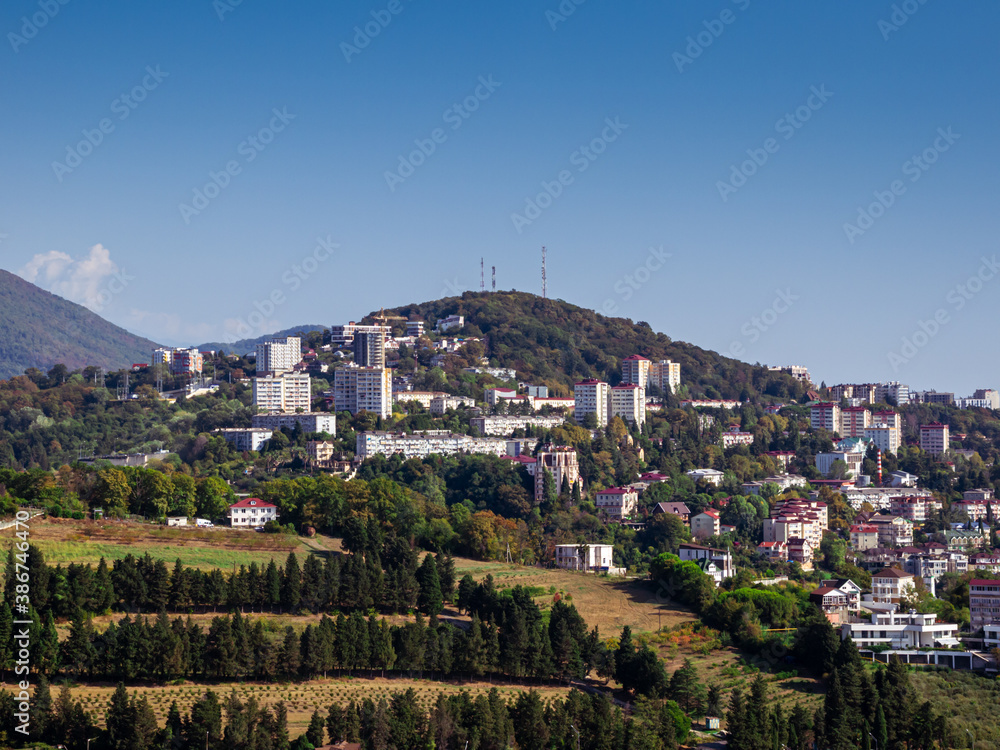 Cityscape with the mountain background