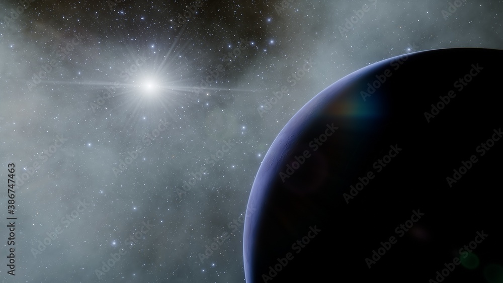 space background, detailed planet surface, beautiful alien planet in far space, realistic exoplanet, planet similar to Earth 3d render