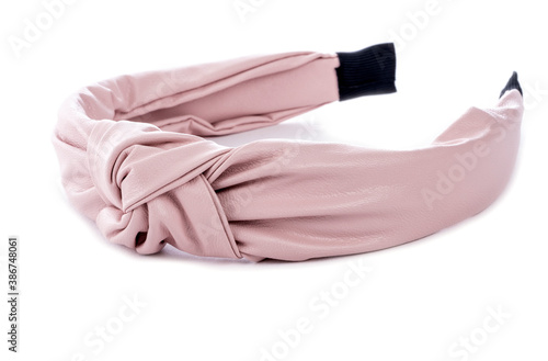 Closeup of a Pink Vegan Leather Headband Isolated on White