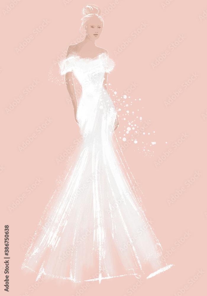 female figurine wearing a very elegant and fashionable evening or wedding dress, retro vogue style drawing, white chalk on colored paper, set icon female figurine wearing a very elegant and fashionable evening or wedding dress, retro vogue style drawing, white chalk on colored paper, set icon