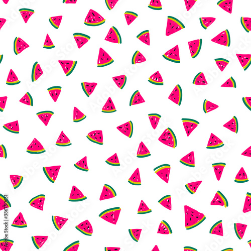 Seamless vector pattern of watermelon pieces on white background