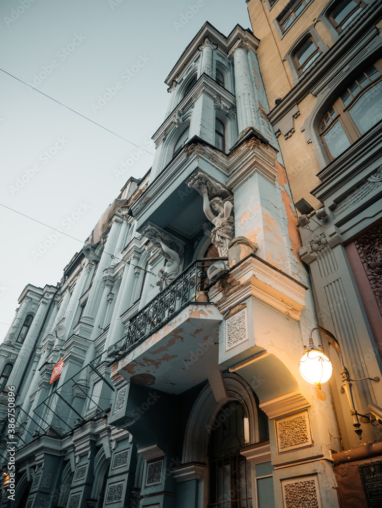 Kyiv historic city centre, Ukraine. A photo of a beautiful historic exterior facade of the old classical architectural house building
