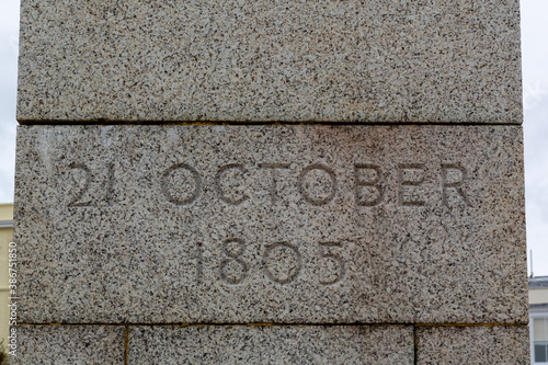 The date of the Battle of Trafalgar carved into stone reading 21 October 1805