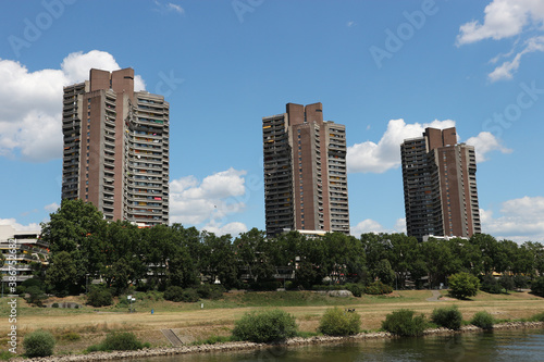 Three residential blocks of flats in the city of Mannheim in Germany.