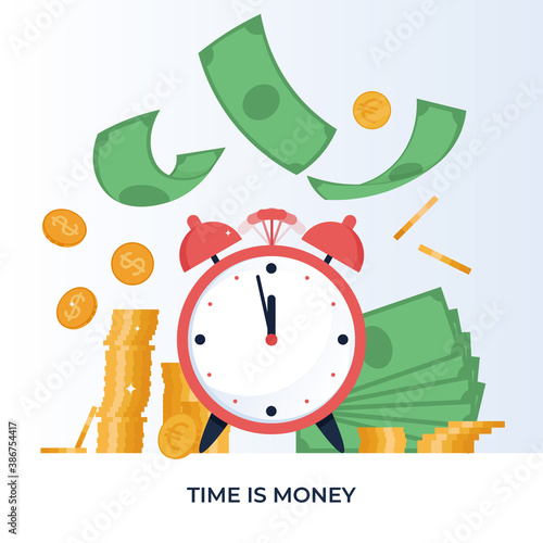 Time is money concept. Financial investments, income increase, budget management, savings account. Vector illustration in flat style