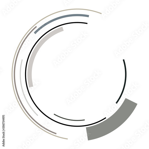 Cyber-cyberpunk, sci-fi geometric circles, rings. Hi-tech HUD elements. Concentric, radial revolving circles for techno, technology themes. Circular, round design  elements