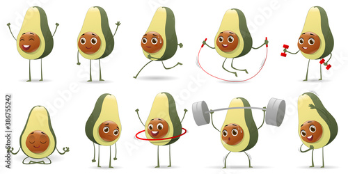 Set of cartoon cute avocado characters