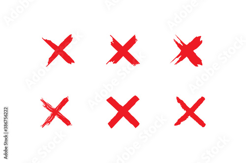 Cross mark icon. X red brush simbol. Grunge isolated sign in vector flat