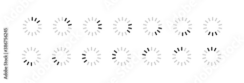 Load icon set. Loading circle symbol. Progress button sign. Download bar concept isolated illustration in vector flat