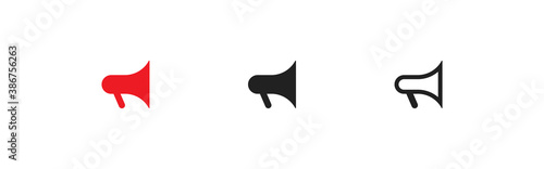 Shout icon set. Megaphone simple symbol. Bullhorn isolated sign. Speaker illustration in vector flat