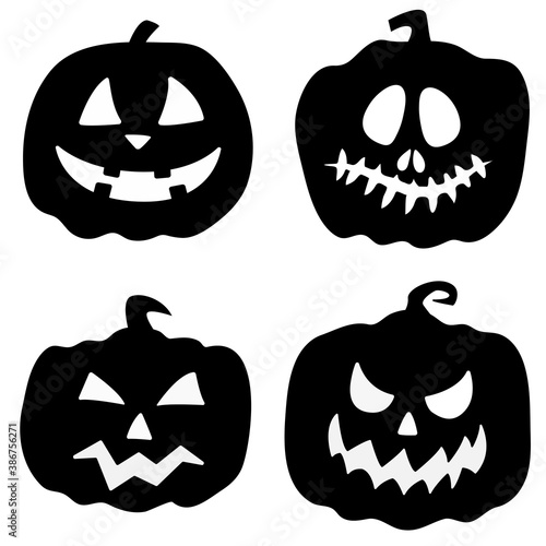 Pumpkins black set. jack-o-lanterns black set. Funny lantern faces.