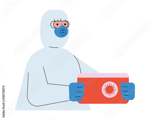 scientific doctor with biosafety suit and covid19 prubs