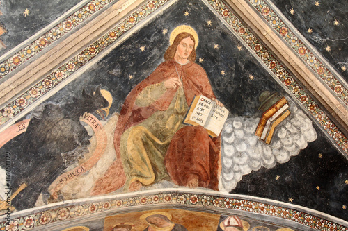 l'Evangelista Giovanni; volta del protiro della chiesa della Natività di Maria a Pellizzano (Trentino)