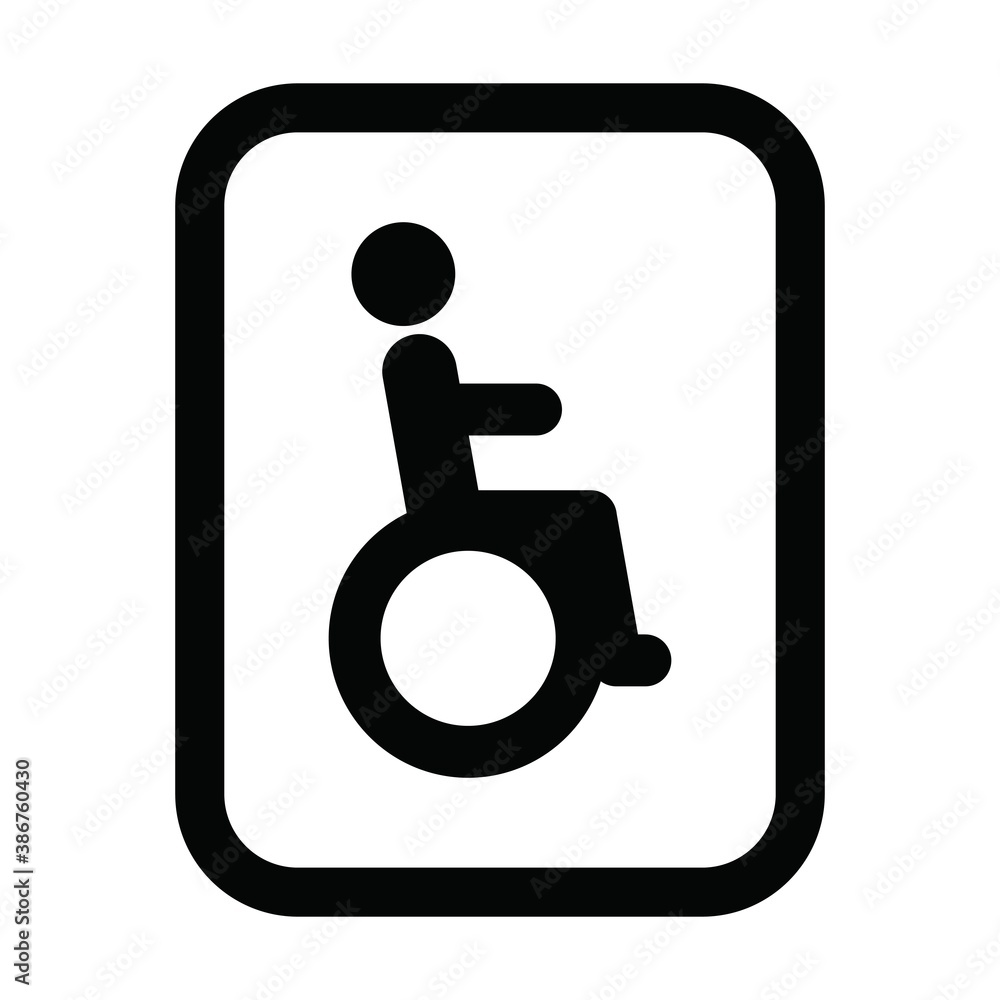 Man symbol icon vector on wheelchair for toilet sign in a glyph pictogram illustration Man symbol icon vector on wheelchair for toilet sign in a glyph pictogram illustration