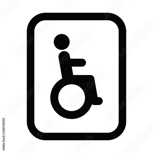 Man symbol icon vector on wheelchair for toilet sign in a glyph pictogram illustration