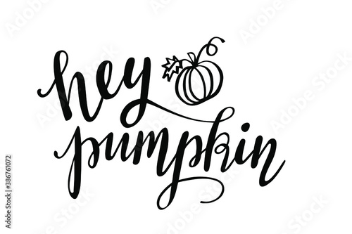 Autumn pumpkin season handdrawn lettering with doodle. Vector calligraphy illustration. Modern design element. Seasonal celebration. October and thanksgiving or halloween time.