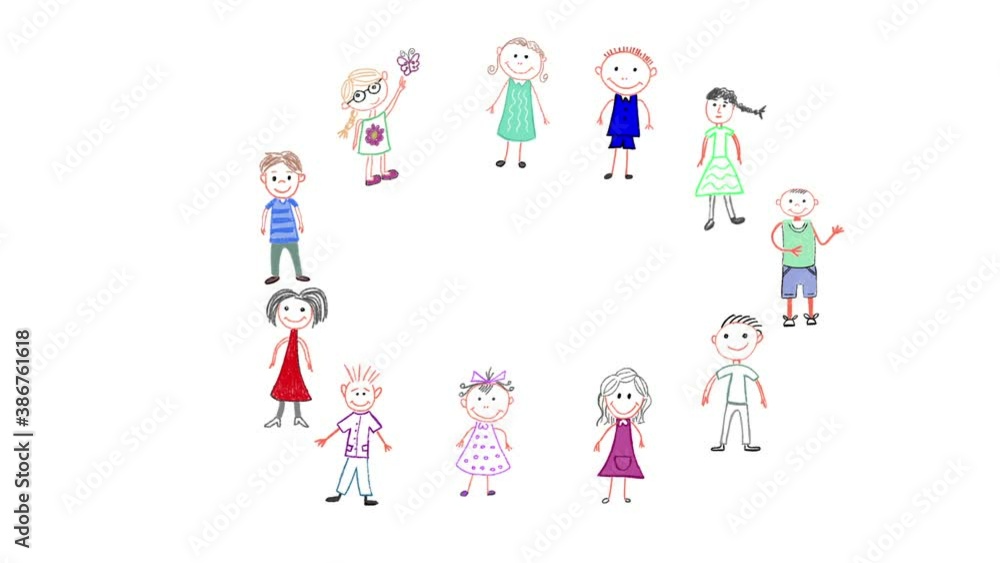 Children's circle drawing animation. Drawing by colour pencils Children's circle drawing animation. Drawing by colour pencils