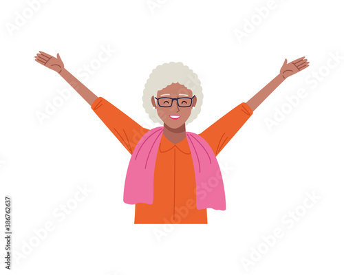 happy afro old woman celebrating character