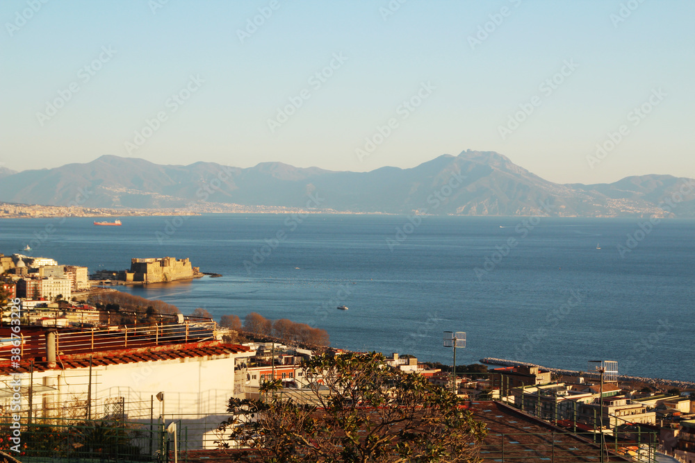 View to Naples bay from Castle Dell'Ovo, Italy