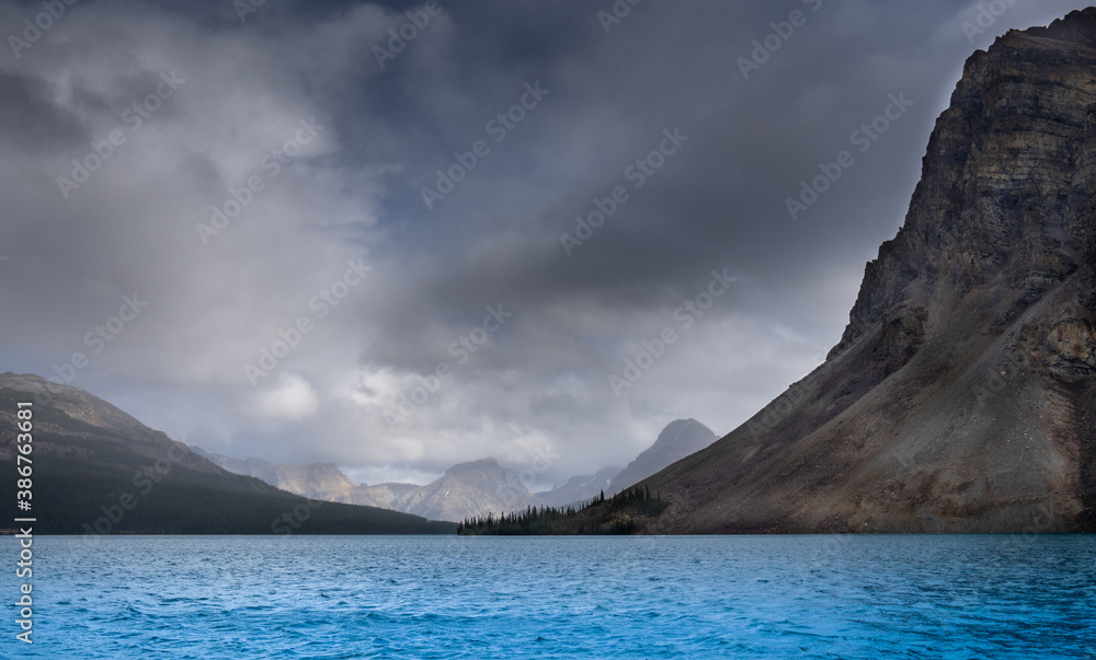 Bow Lake and its glacier colours along the Ice Fields Parkway near Banff Alberta Canada