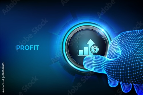 Profit button. Business growth. Finance concept of profitability or return on investment. Closeup finger about to press a button with profit symbol. Just push the button. Vector illustration.