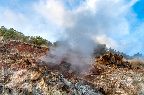 Photos Geysers also known as soffioni boraciferi with sulphurous steams used to produ