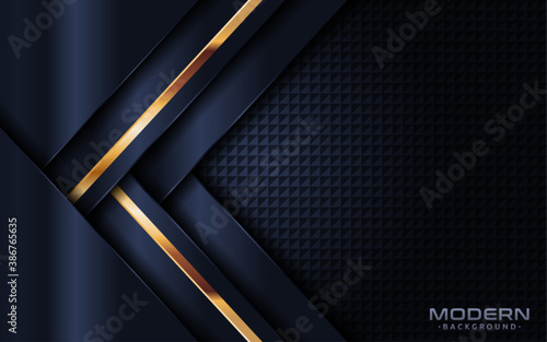Modern dark navy background with abstract shape and golden lines element.
