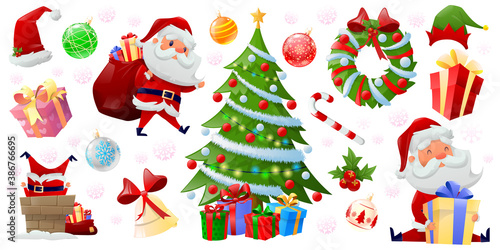 Set of cartoon Christmas elements