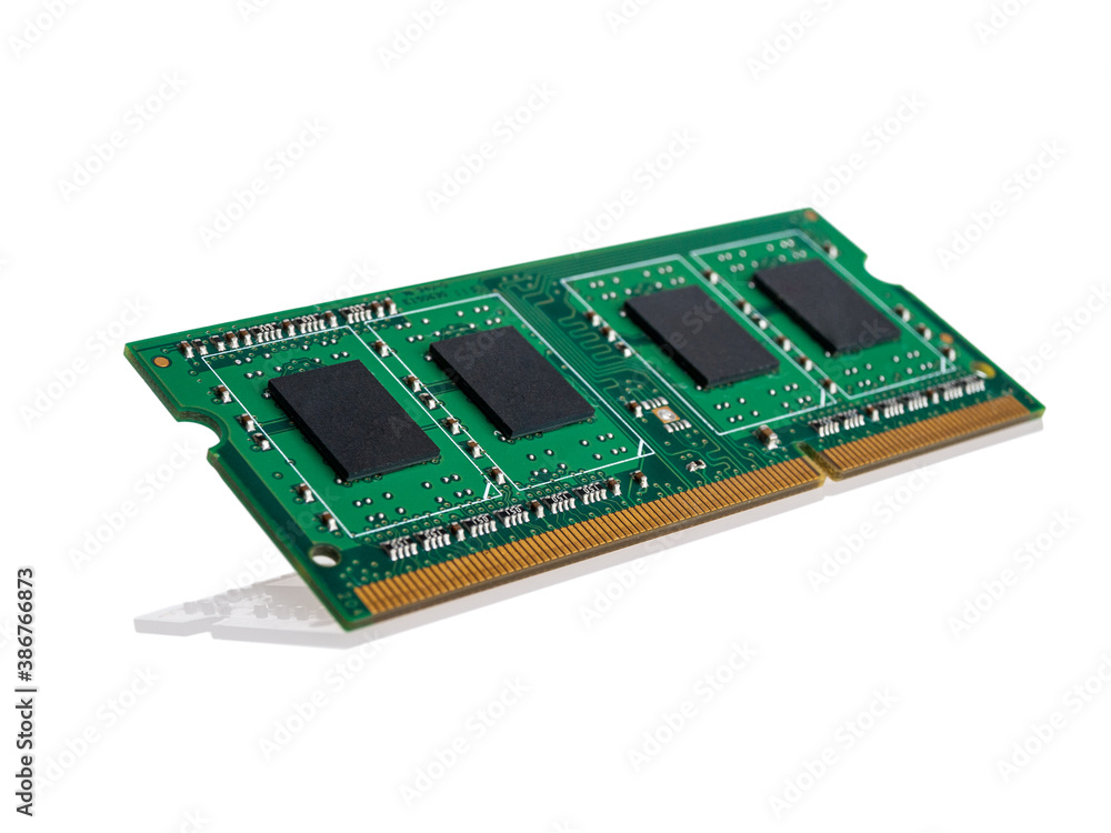 Latest-generation 16 GB RAM module for desktop computer, high throughput, random access memory, isolated on a white background Latest-generation 16 GB RAM module for desktop computer, high throughput, random access memory, isolated on a white background