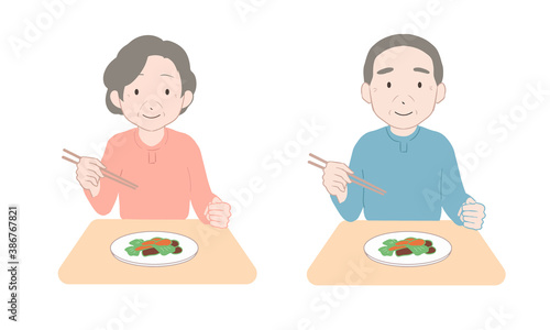 箸の持ち方を練習する　高齢者(線無し)