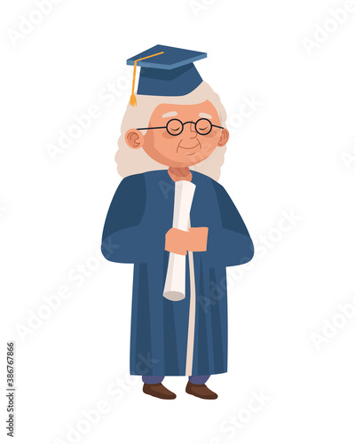 cute old woman with graduation uniform character