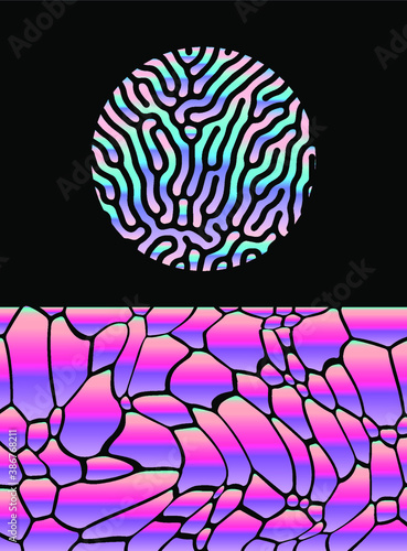 Abstract geometric composition with glitched surface and circle. Sci-fi surreal style poster or cover template.