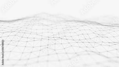 Wave 3d. Wave of particles. Abstract white Geometric Background. Big data visualization. Data technology abstract futuristic illustration. 3d rendering.