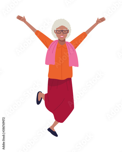 happy afro old woman celebrating character