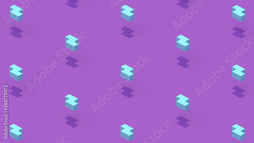Blue geometric shapes. Purple background. Abstract illustration  3d render.